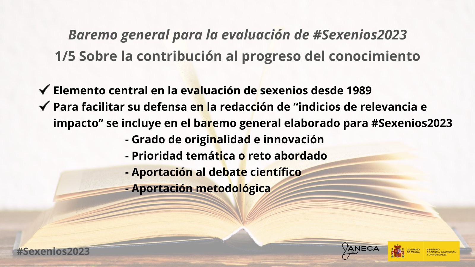 Disponible el baremo general de evaluación para los sexenios de 2023