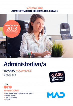Administrativo/a de la Administración General del Estado (Acceso Libre). Temario volumen 2 Bloques II y III. 9788414268230