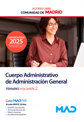 Cuerpo Administrativo de Administración General (acceso libre) Comunidad de Madrid. Temario. Volumen 2