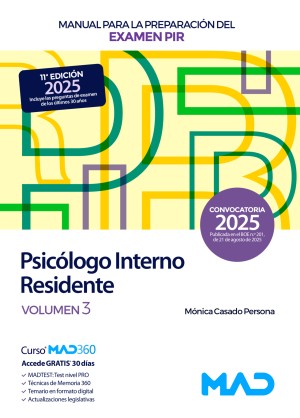 Manual para la preparación del examen PIR. Psicólogo Interno Residente. Ministerio de Sanidad. Volumen 3