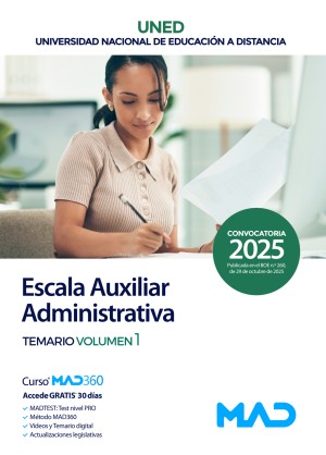 Escala Auxiliar Administrativa de la Universidad Nacional de Educación a Distancia. UNED. Temario. Volumen 1