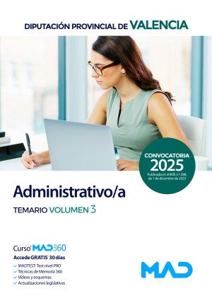 Diputación Provincial de Valencia. Administrativo/a. Temario. Volumen 3