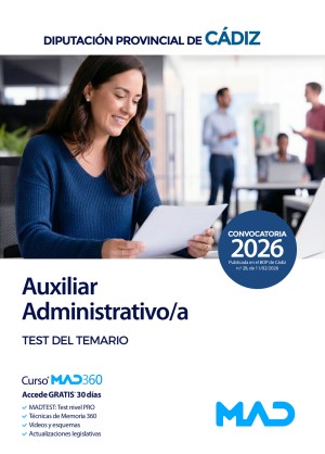 Diputación Provincial de Cádiz. Auxiliar Administrativo/a. Test del temario