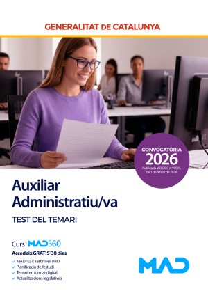 Generalitat de Cataluña. Auxiliar Administratiu/va. Test del temari