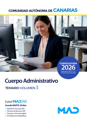 Comunidad Autónoma de Canarias. Cuerpo Administrativo. Temario. Volumen 3