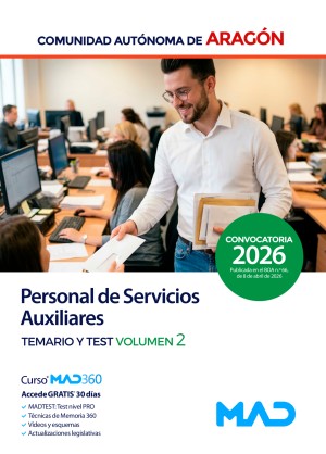 Comunidad Autónoma de Aragón. Personal de Servicios Auxiliares. Temario. Volumen 2 y Test