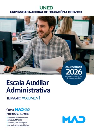 Universidad Nacional Educación a Distancia (UNED) Escala Auxiliar Administrativa. Temario. Volumen 1