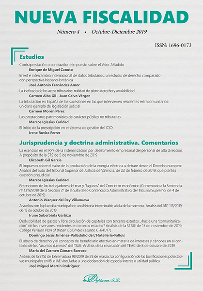 La exención en el IRPF de la indemnización por desistimiento empresarial del personal de alta dirección. A propósito de la STS de 5 de noviembre de 2019