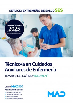 Técnico Medio Sanitario de Cuidados Auxiliares de Enfermería. Servicio Extremeño de Salud (SES). Temario específico. Volumen 1