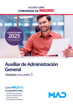 Auxiliar de Administración General (acceso libre) Comunidad de Madrid.Temario. Volumen 3