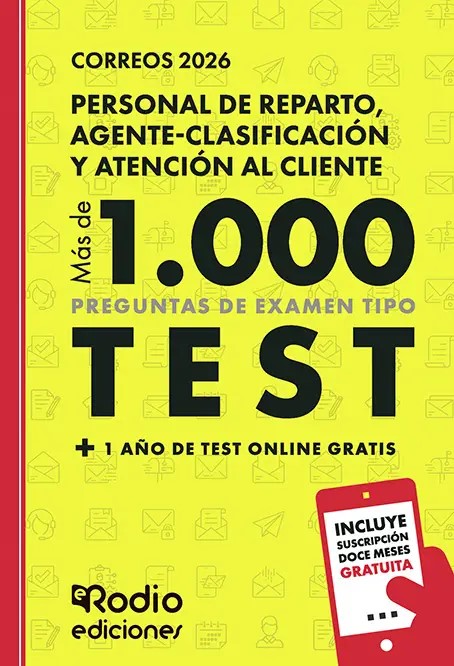 Correos 2026. Más de mil preguntas examen tipo Test. Personal de Reparto, Agente-Clasificación y Atención al Cliente