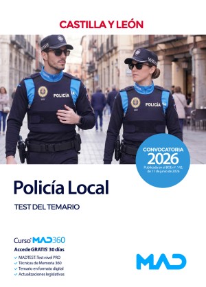 Comunidad Autónoma de Castilla y León. Policía Local de Castilla y León. Test del temario